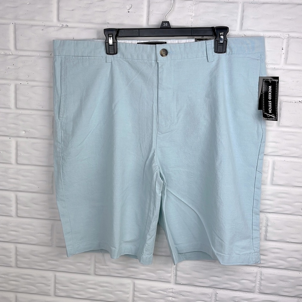WICKED STITCH SHORTS TAILORED FLAT FRONT MINT BLUE SIZE 38